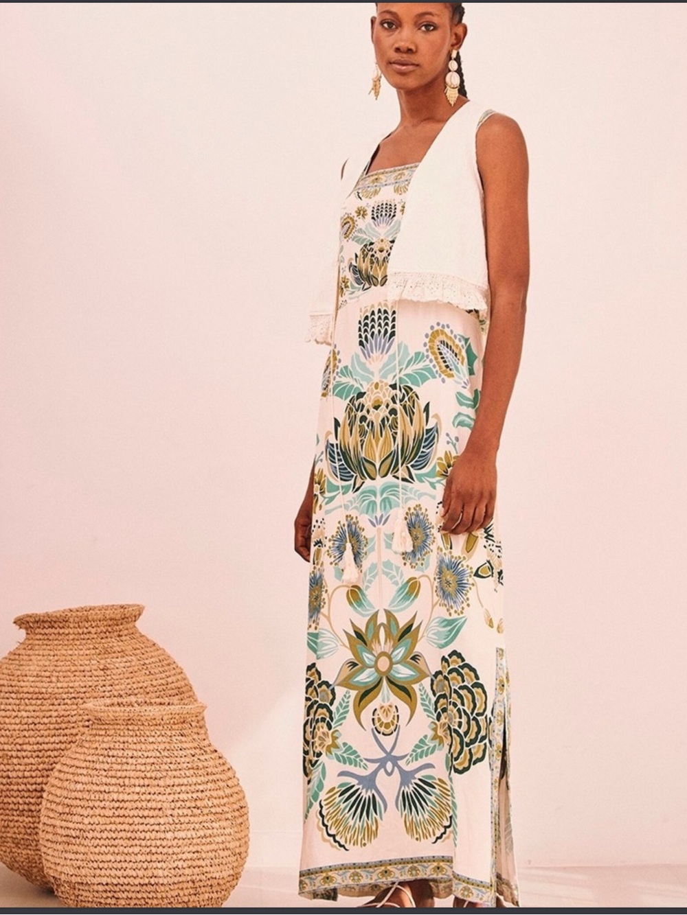 NWT Nekane Palcha Floral Maxi Dress Large Boho Resort Mediterranean